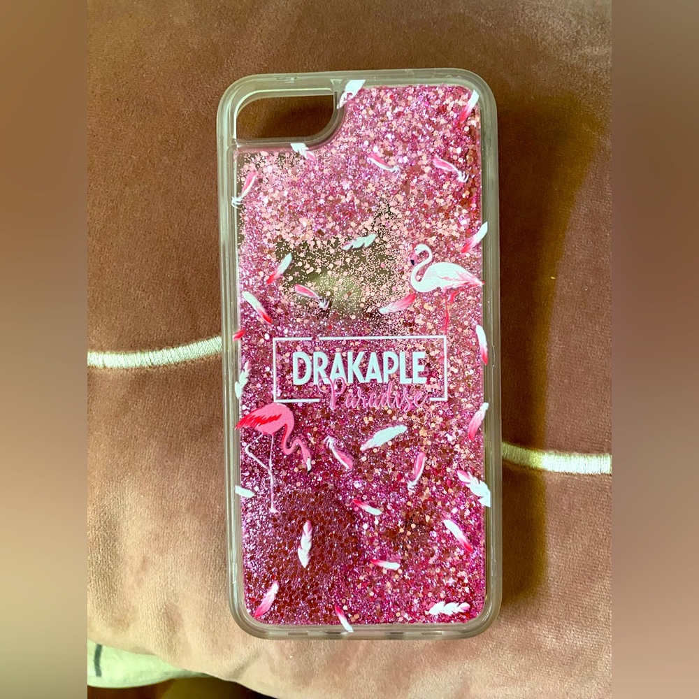IPhone 6/6S/7/8 Pink Flamingo Liquid Glitter Hardshell Phone Case